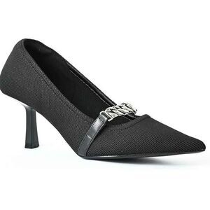 Women's Knitted Kitten Heel wedge Sexy Closed Pointed Toe Metal Chain Mid-Heel